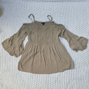 torrid Beige Cold-Shoulder Smocked Tunic